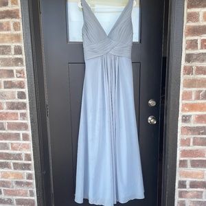 Dusty blue, floor length prom/ bridesmaid dress
